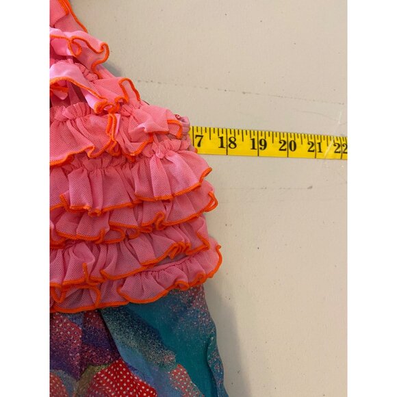 2 pc Colorful Boho Ruffled Dress Pink Textured Bodice & Crochet Shrug Small - Picture 9 of 15